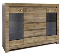 Smontovaná prosklená komoda Fargo 5 s LED osvětlením výška 105 cm